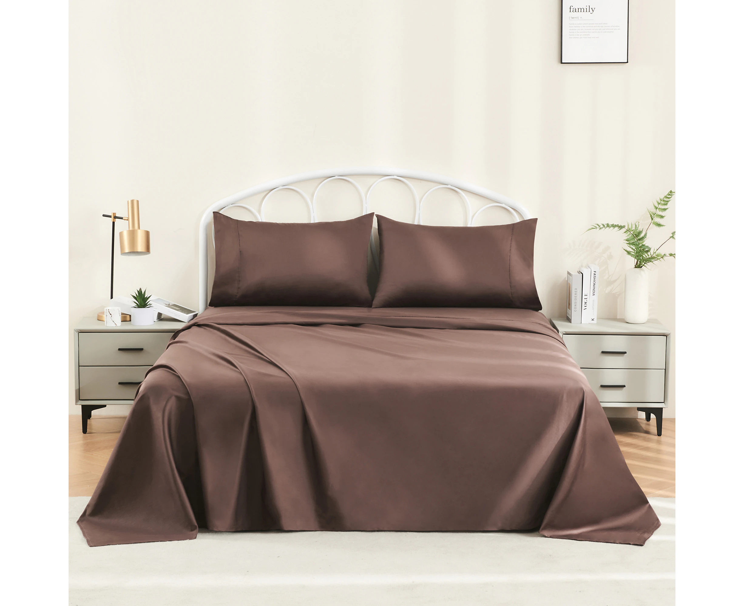 Justlinen-luxe 100% Luxury Cotton 500TC King Bed Sheet Set - Chocolate Brown