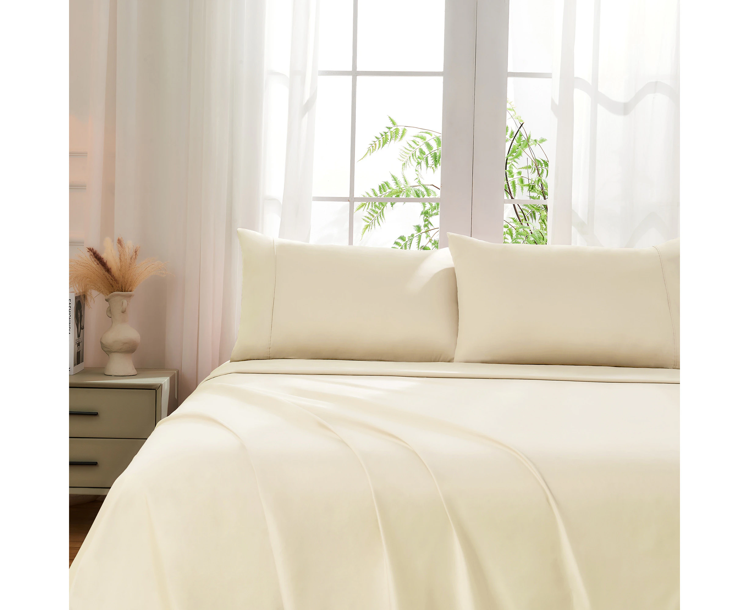 Justlinen-luxe 100% Luxury Cotton 500TC Queen Bed Sheet Set - Cream