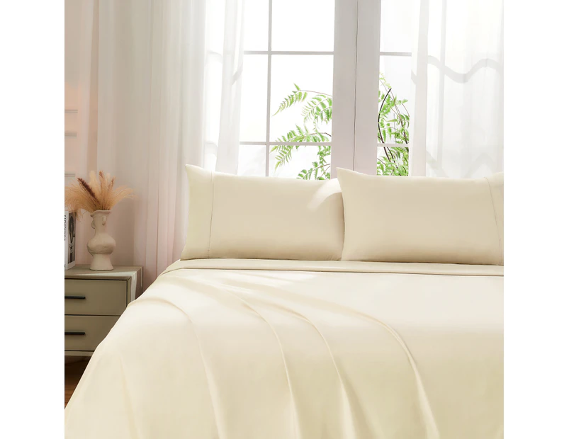 Justlinen-luxe 100% Luxury Cotton 500TC Queen Bed Sheet Set - Cream