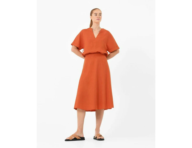 Forcast Women's Claudia Linen A-line Skirt - Rust