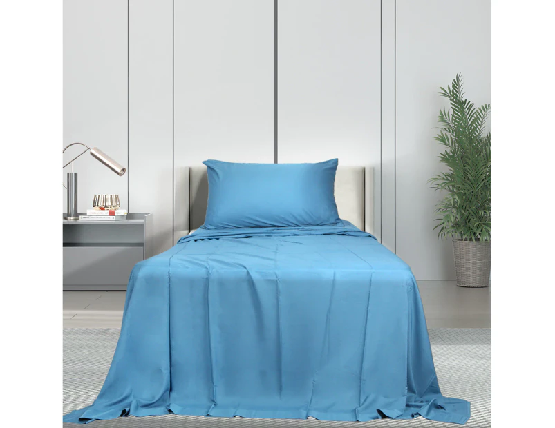 Dreamz Bamboo Sheet Set Fitted Pillowcase Single Size Blue 3PCS Set