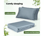 Dreamz Bamboo Sheet Set Fitted Pillowcase Double Size Grey 4PCS Set