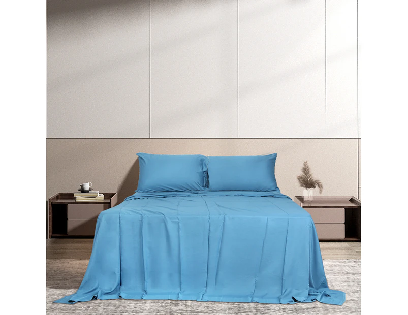 Dreamz Bamboo Sheet Set Fitted Pillowcase Double Size Blue 4PCS Set