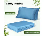 Dreamz Bamboo Sheet Set Fitted Pillowcase Double Size Blue 4PCS Set