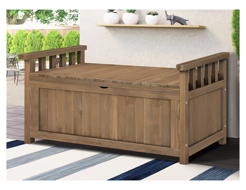 ALFORDSON Outdoor Storage Box Wooden Garden Bench Chest Tool Sheds Brown L