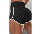 Azura Exchange Black High Waist Honeycomb Contrast Stripes Butt Lifting Yoga Shorts - Black