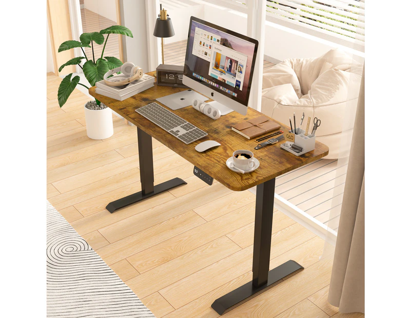 Advwin Standing Desk Electric Ergonomic Adjustable Height Sit Stand up Desk 140cm Walnut Splice Board Table Top+Black Frame