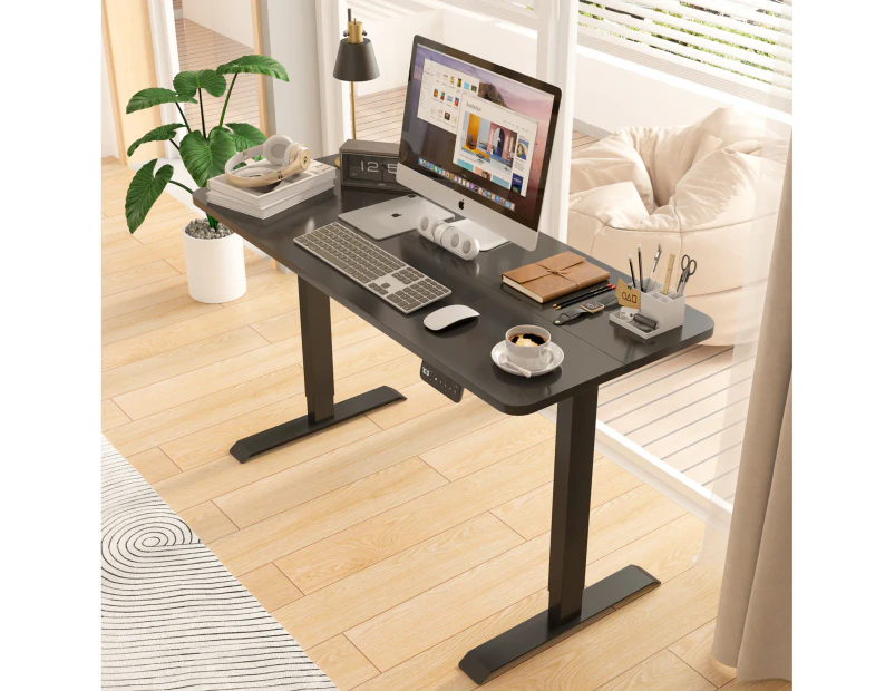 Advwin Standing Desk Electric Ergonomic Adjustable Height Sit Stand up Desk 140cm Black Splice Board Table Top+Black Frame