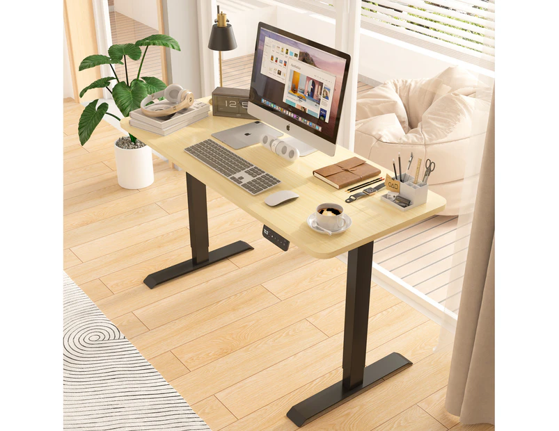 Advwin Standing Desk Electric Ergonomic Adjustable Height Sit Stand up Desk 140cm Oak Splice Board Table Top+Black Frame