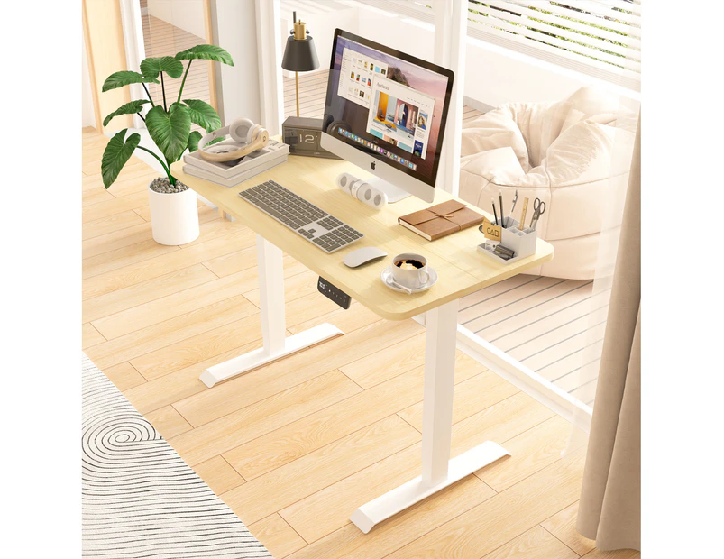 Advwin Standing Desk Electric Ergonomic Adjustable Height Sit Stand up Desk 120cm Oak Splice Board Table Top+White Frame