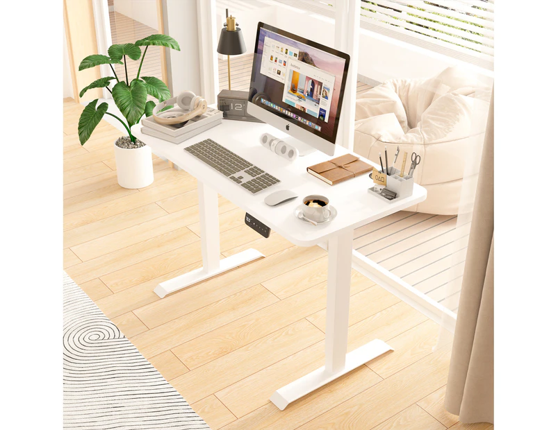 Advwin Standing Desk Electric Ergonomic Adjustable Height Sit Stand up Desk 120cm White Splice Board Table Top+White Frame