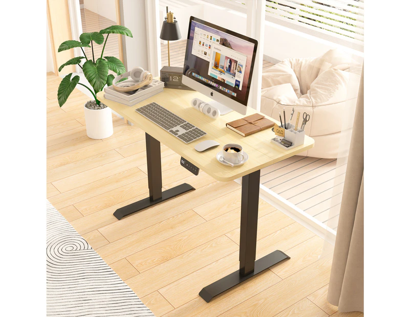 Advwin Standing Desk Electric Ergonomic Adjustable Height Sit Stand up Desk 120cm Oak Splice Board Table Top+Black Frame