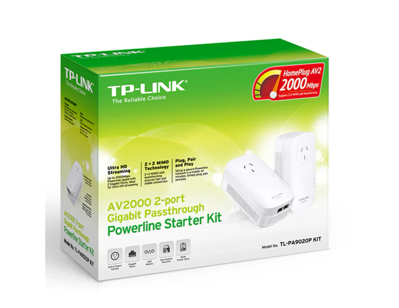 TP-Link TL-PA9020P KIT AV2000 2-Port Gigabit Passthrough Powerline Starter TL-PA9020PKIT