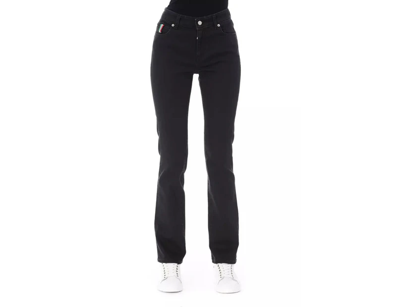 Logoed Button Regular Jeans with Tricolor Insert - Black