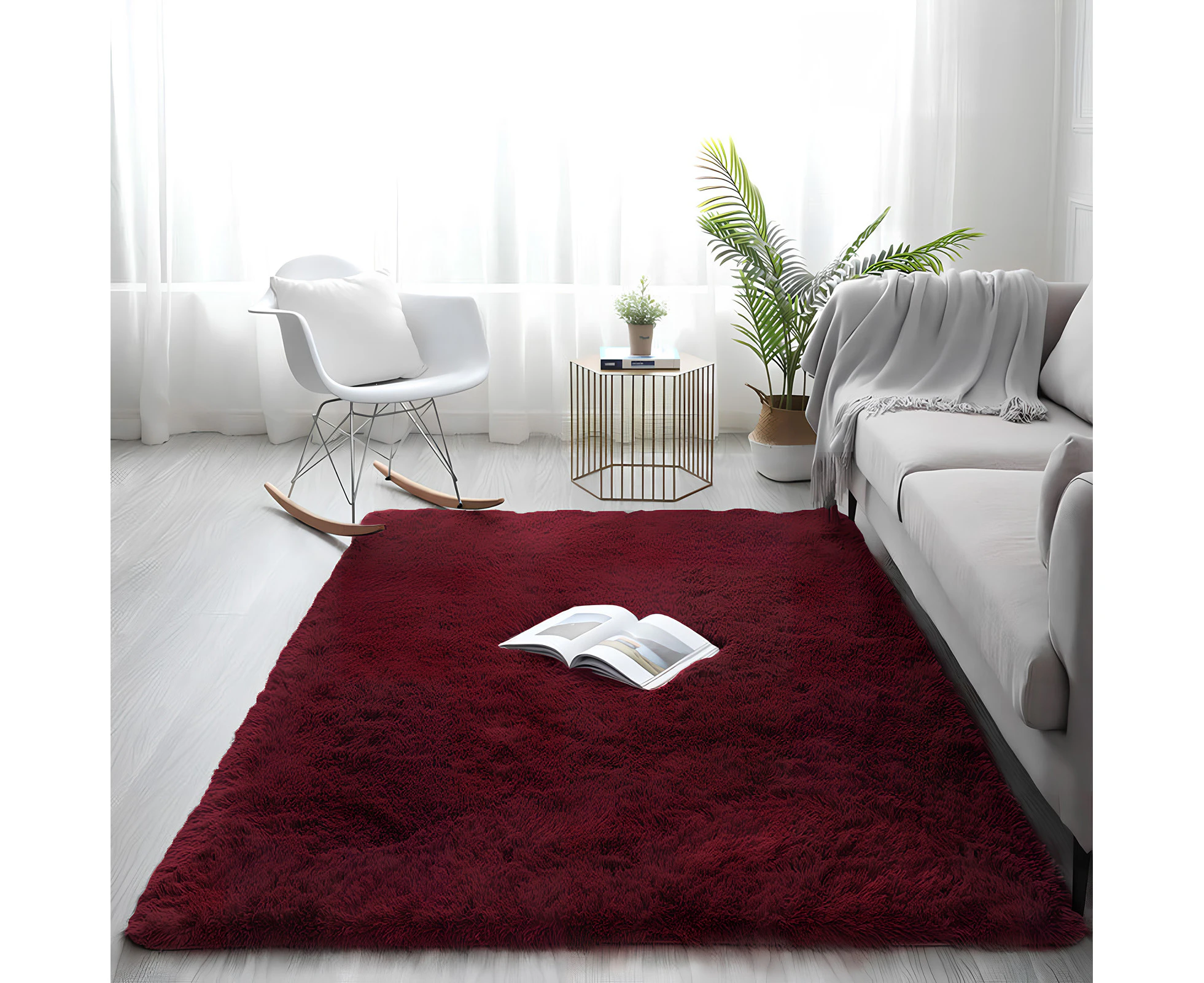 Floor Rugs 160x230cm Area Rugs Shaggy Plush Carpets Bedroom Living Room Rug Large Mat Carpet Red