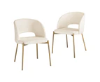 Oikiture 2PC Armchair Dining Chair Accent Chairs Tub Armchairs Sherpa White&Gold