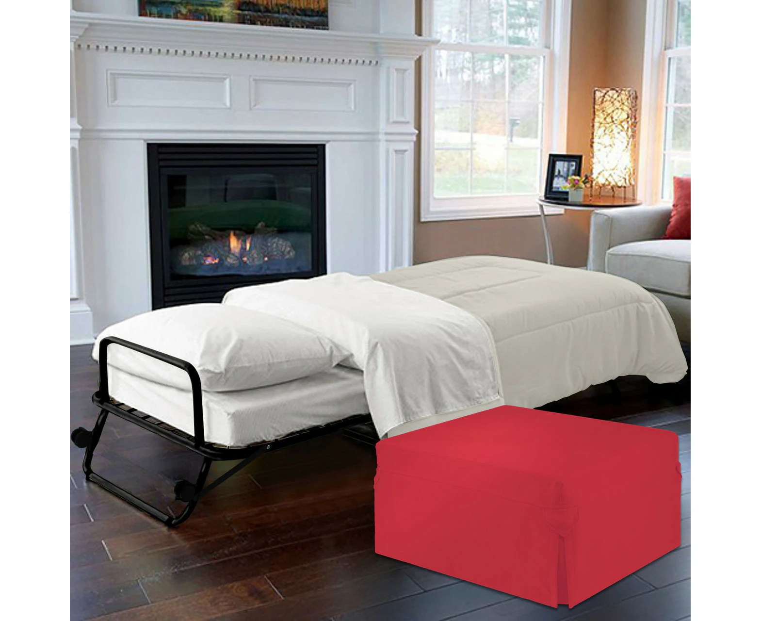 Foldlux Ottoman Folding Guest Bed Sofa w Slip Cover & castors (Imperial Red)