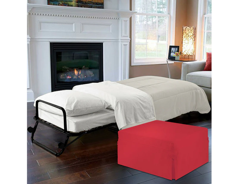 Foldlux Ottoman Folding Guest Bed Sofa w Slip Cover & castors (Imperial Red)