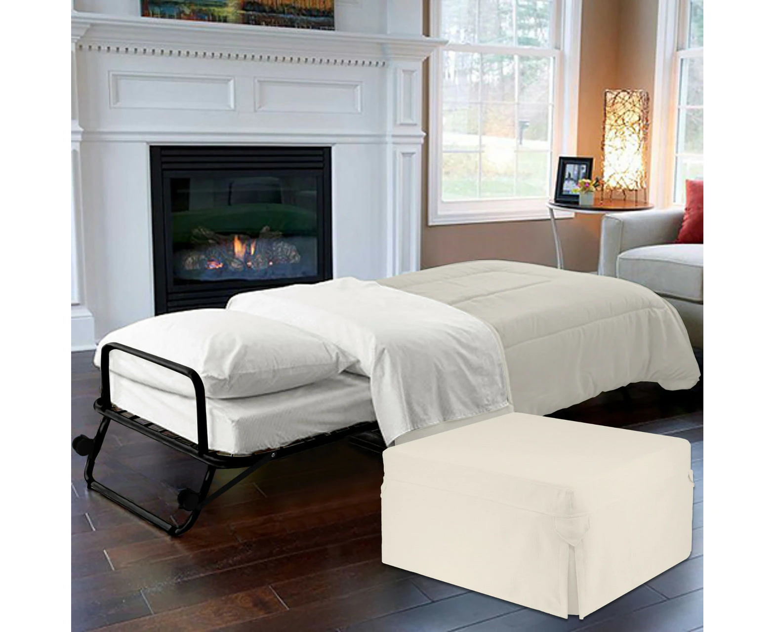 Foldlux Ottoman Folding Guest Bed Sofa w Slip Cover & castors (Carrington Beige)