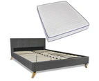 vidaXL Bed with Memory Foam Mattress Dark Grey Fabric 153x203 cm Queen Size