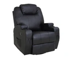 Black Massage Sofa Chair Recliner 360 Degree Swivel PU Leather Lounge 8 Point Heated