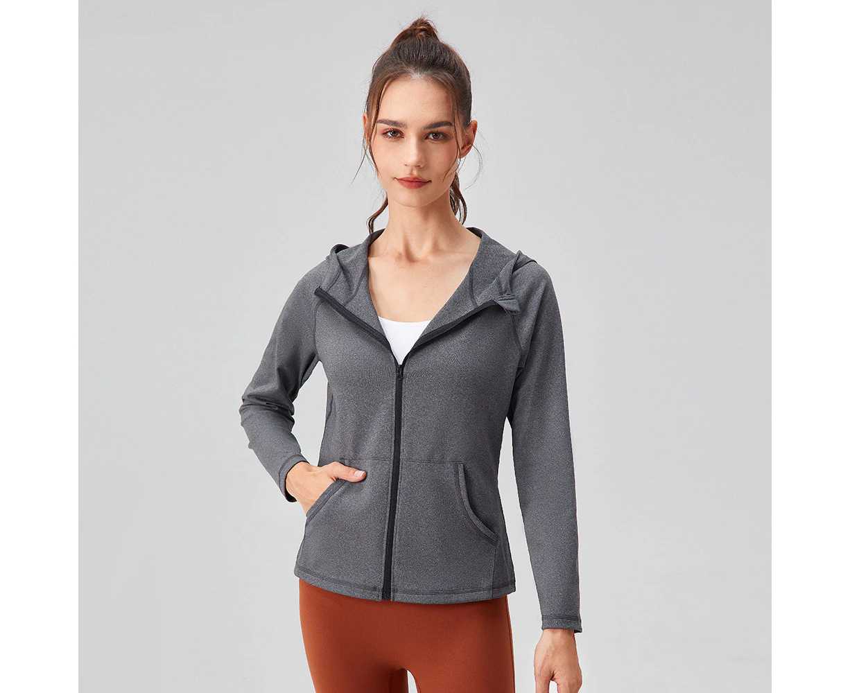 Women Full Zip Hoodie Jacket Long Sleeve Sun Shirts Outdoor Performance Shirts Running Workout Sport Jacket for Women-Grey