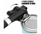 Safety can opener, stainless steel, ergonomic anti-slip design, smooth edges, no sharp edges in the cut, black