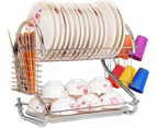 Metal Dish Drying Rack Kitchen 2 Tier With Drain Board