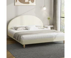 Oikiture Bed Frame King Size Arched Beds Platform Beige Fabric