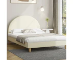 Oikiture Bed Frame Double Size Arched Beds Platform Beige Fabric