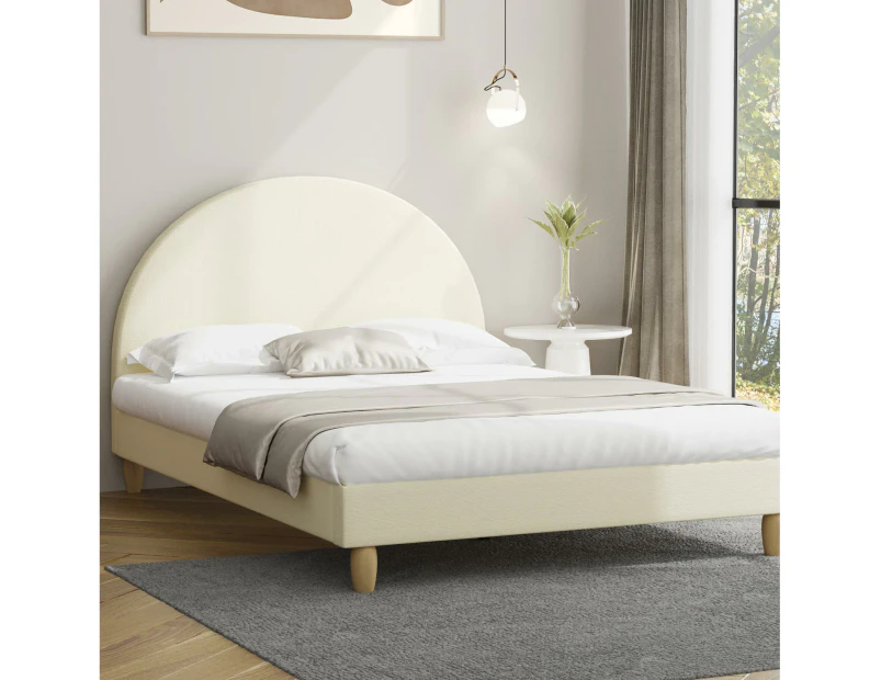 Oikiture Bed Frame Double Size Arched Beds Platform Beige Fabric