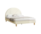 Oikiture Bed Frame Double Size Arched Beds Platform Beige Fabric