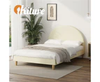 Oikiture Bed Frame Double Size Arched Beds Platform Beige Fabric