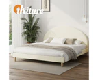 Oikiture Bed Frame King Size Arched Beds Platform Beige Fabric