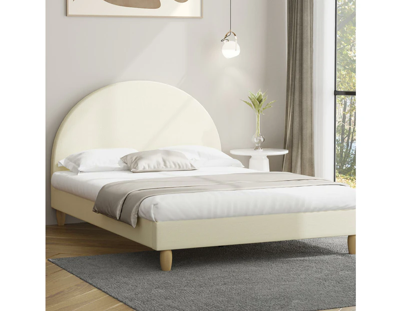 Oikiture Bed Frame King Single Size Arched Beds Platform Beige Fabric