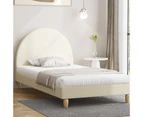 Oikiture Bed Frame Single Size Arched Beds Platform Beige Fabric