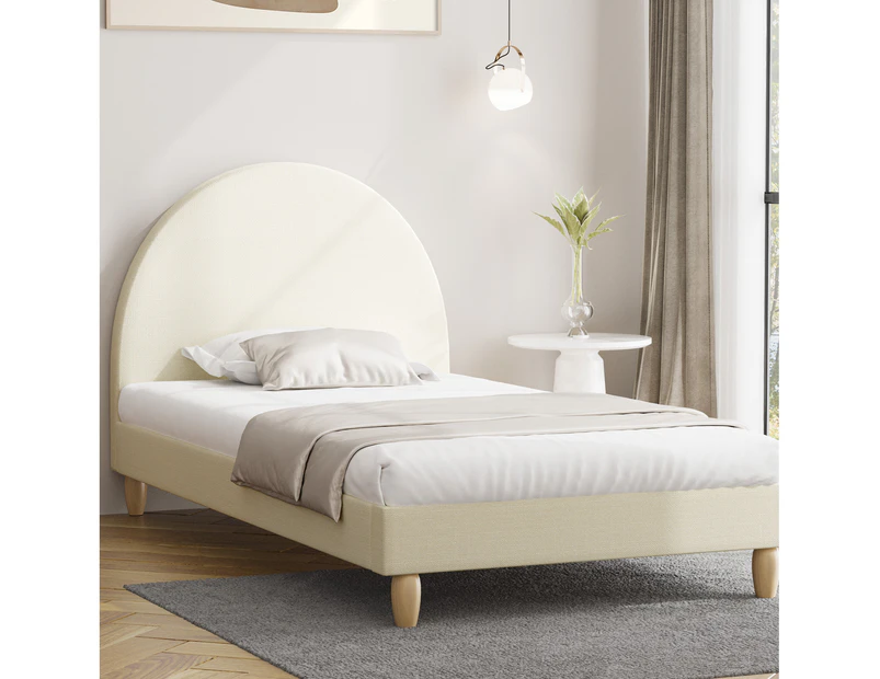 Oikiture Bed Frame Single Size Arched Beds Platform Beige Fabric