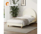 Oikiture Bed Frame Single Size Arched Beds Platform Beige Fabric