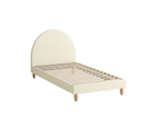 Oikiture Bed Frame Single Size Arched Beds Platform Beige Fabric