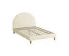 Oikiture Bed Frame King Single Size Arched Beds Platform Beige Fabric