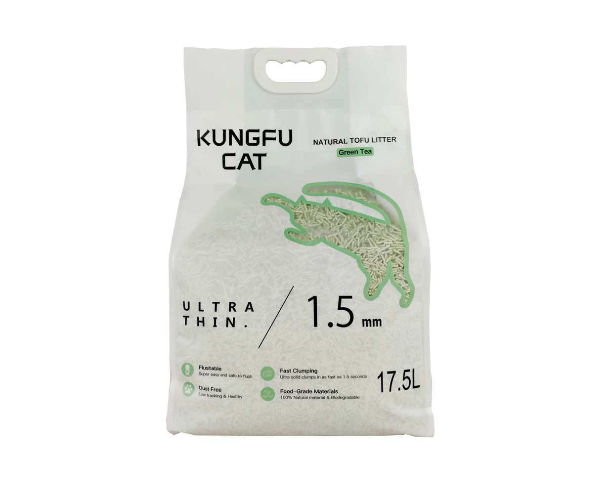 Kungfu Cat 17.5L/6.5kg Tofu Cat/Pet Litter Deodoriser Fast Clumping Green Tea