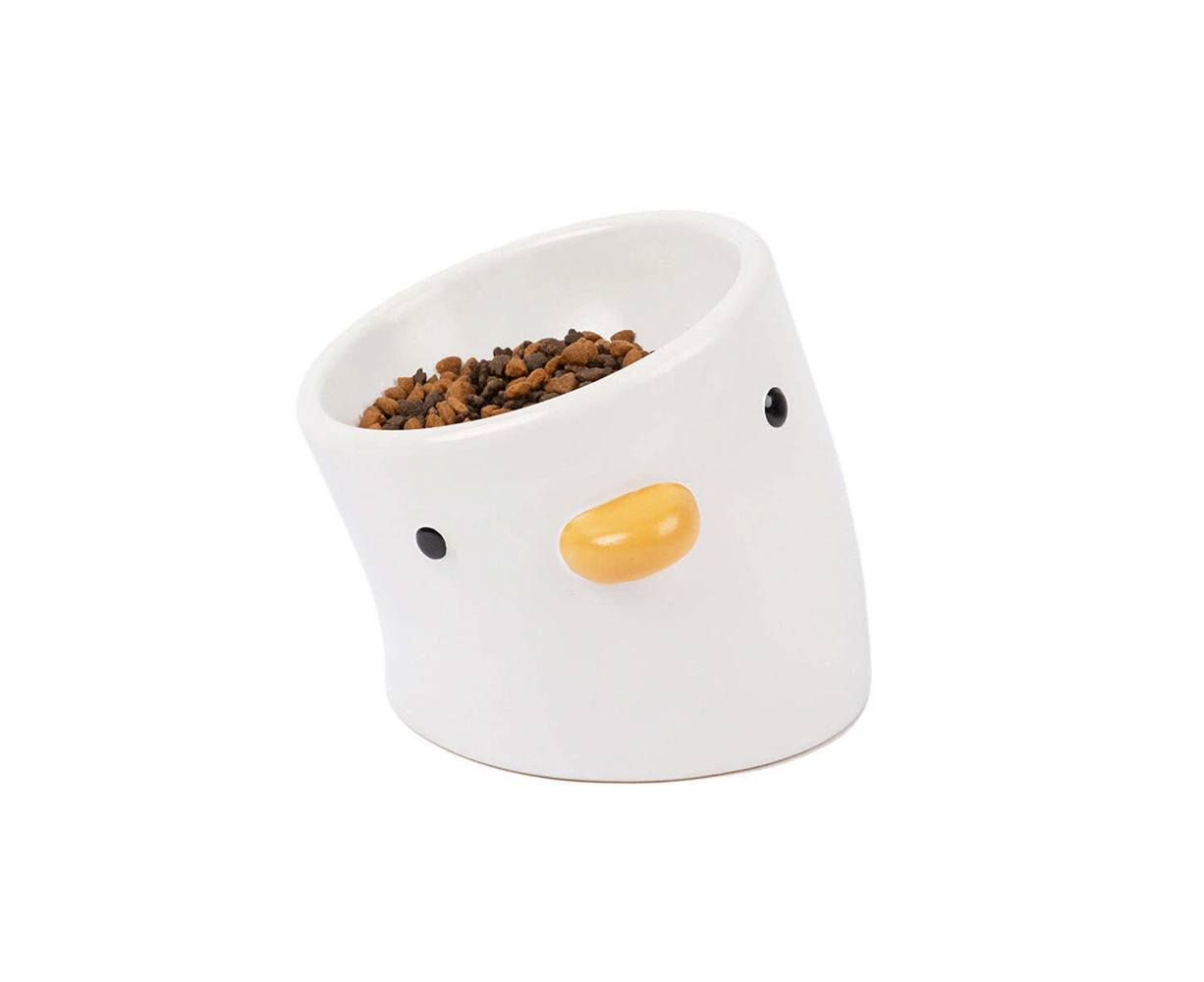 Purroom 15cm Ceramic Elevated Chick Pet Tilted Bowl Feeding Container White