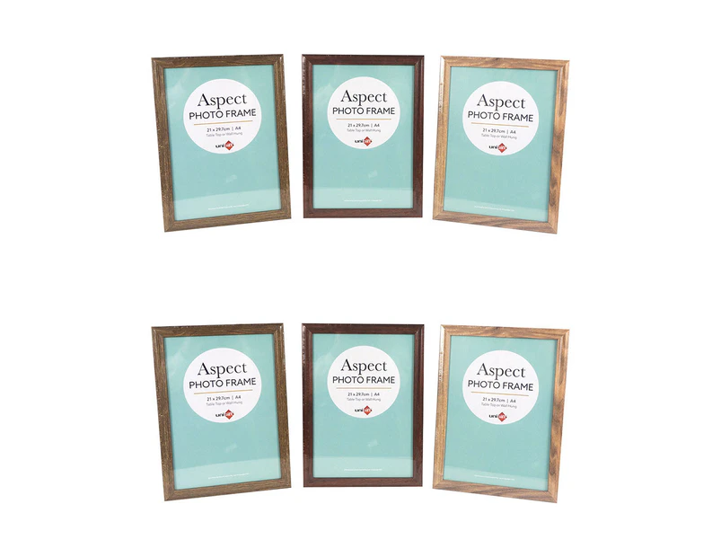 6x Unigift Aspect MDF/Glass A4 Picture/Photo Frame Wall Hanging/Stand Assorted