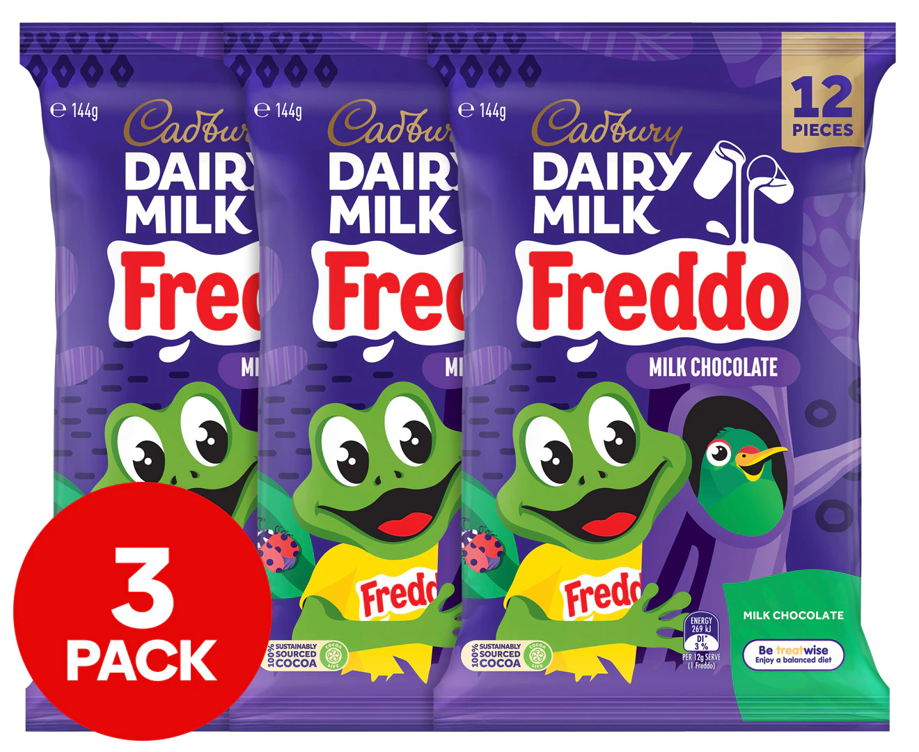 3 x 12pk Cadbury Dairy Milk Freddo Milk Chocolate 144g