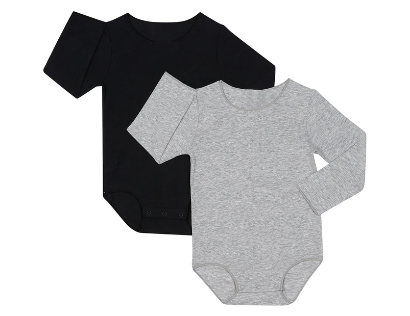 Bonds Baby Wonderbodies Long Sleeve Bodysuit 2-Pack - Black/Grey