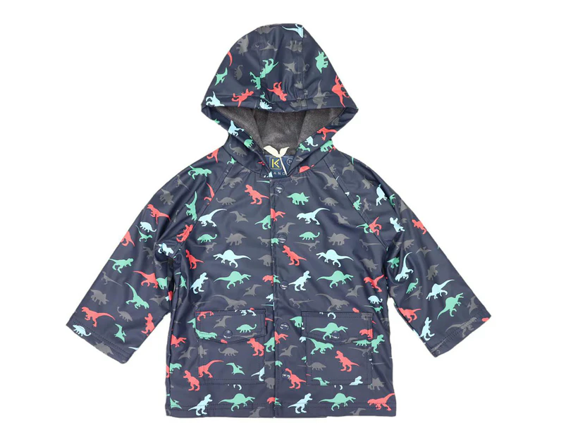 Korango Boys' Dinosaur/Terry Lined Raincoat - Navy
