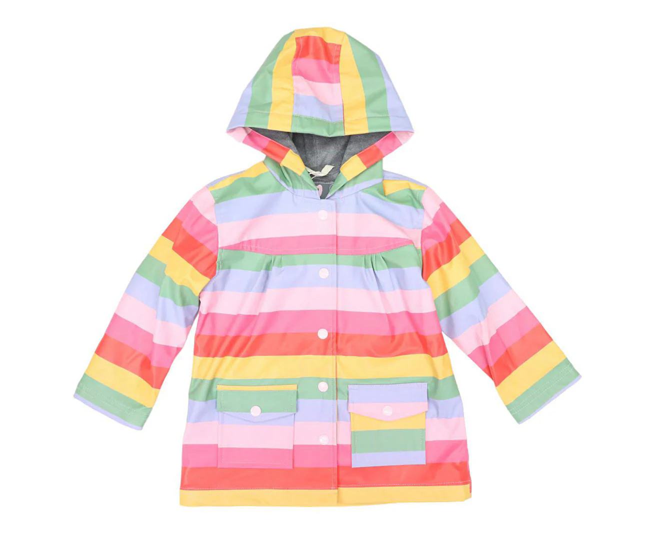 Korango Girls' Striped/Terry Lined Raincoat - Rainbow Stripe