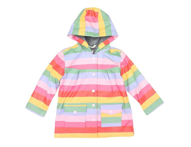 Korango Girls' Striped/Terry Lined Raincoat - Rainbow Stripe