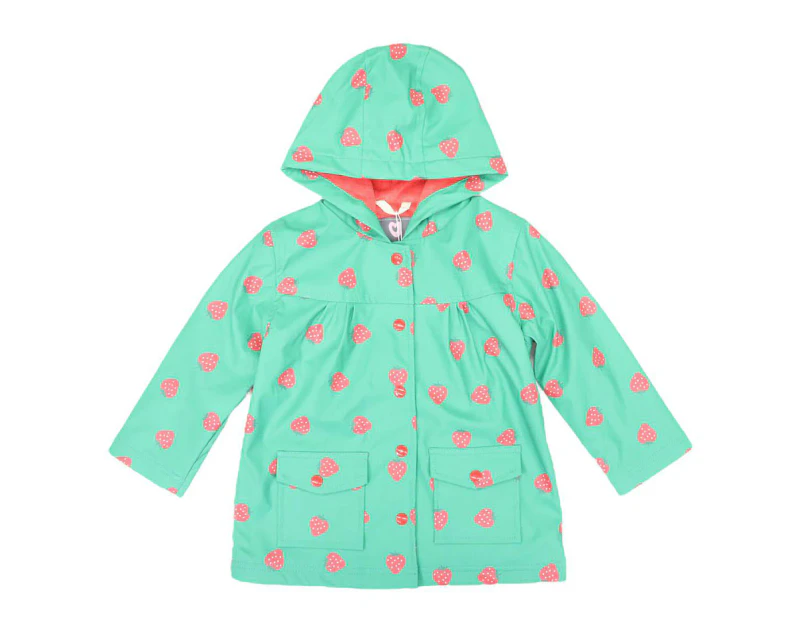 Korango Girls' Strawberry/Terry Lined Raincoat - Green