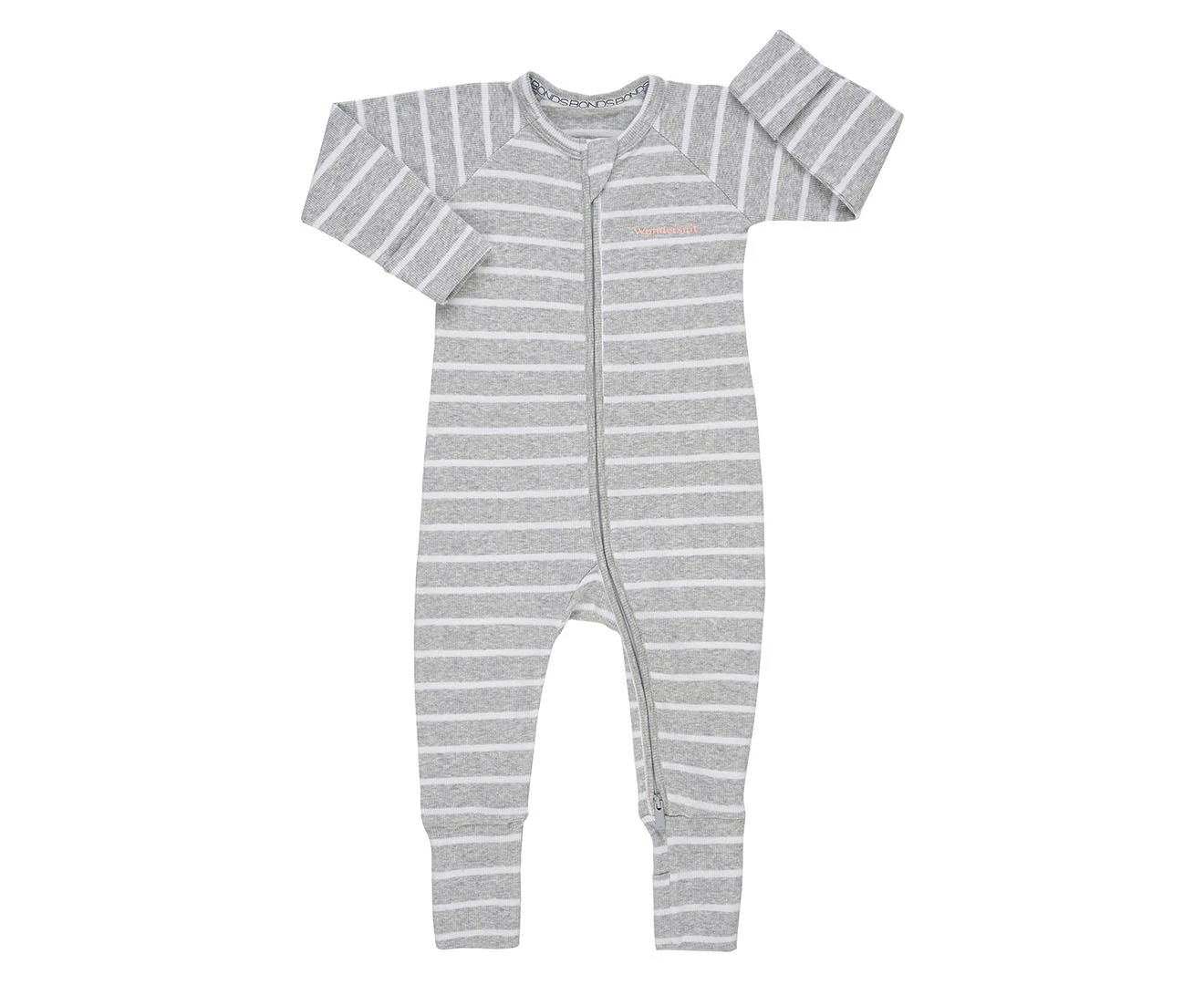 Bonds Baby Ribbed Zip Wondersuit - New Grey Marle/White